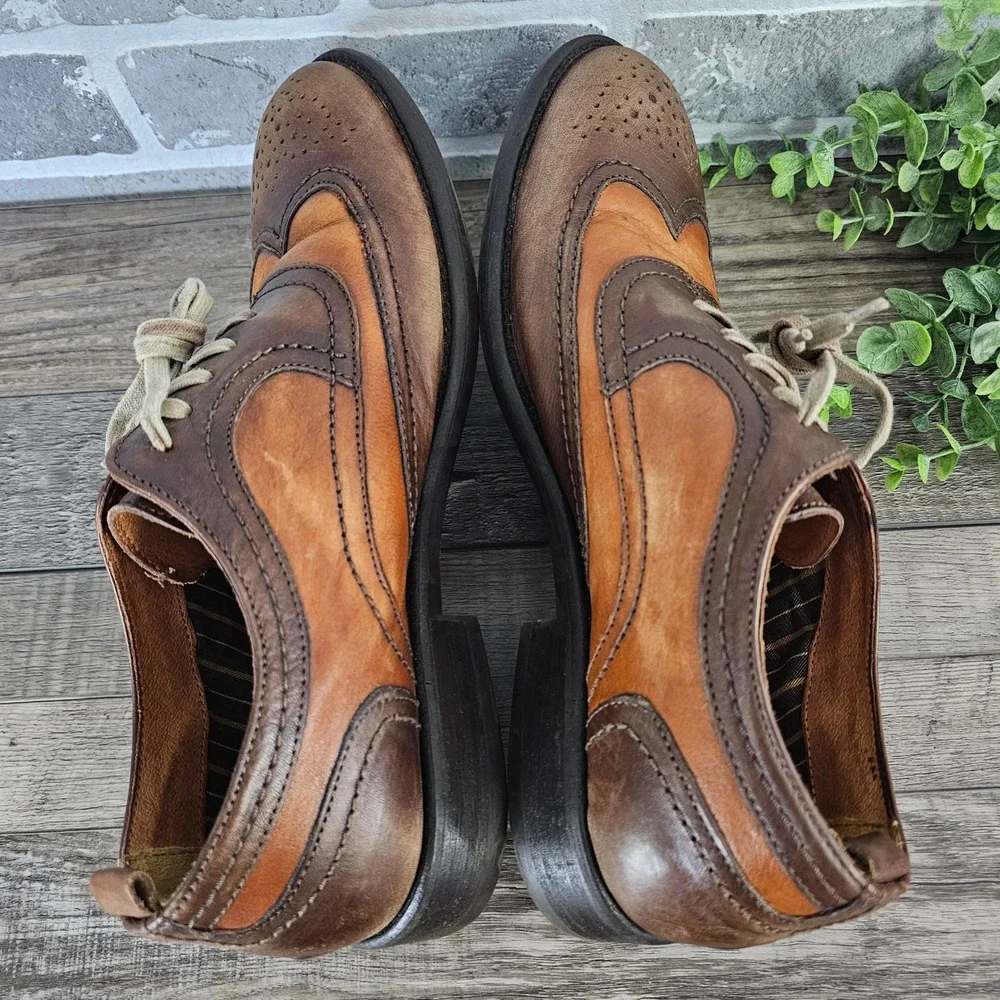 Johnston & Murphy J&M 1850 Two Tone Brown Leather Wingtip Brogue Oxfords Sz. 9.5